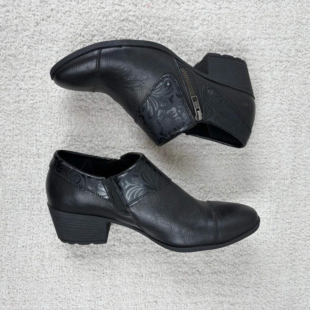 B.O.C. Ankle Booties Womens 10M Black Rosemela Shootie Embossed Upper Block Heel